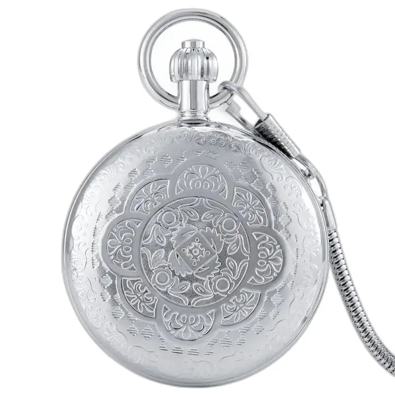 Oriental Flower Automatisk Silver Pocket Watch