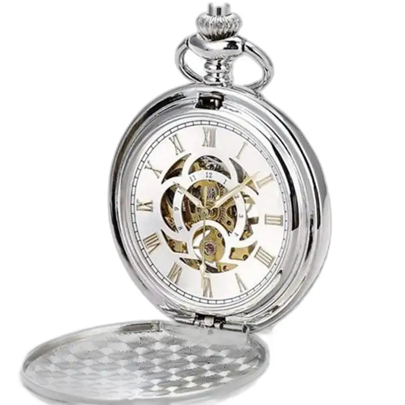 Chic silver dubbelflik mekanisk fickur