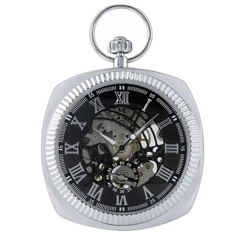 Chic Silver Fickur för män, elegant mekaniskt slingrande fickur i silver