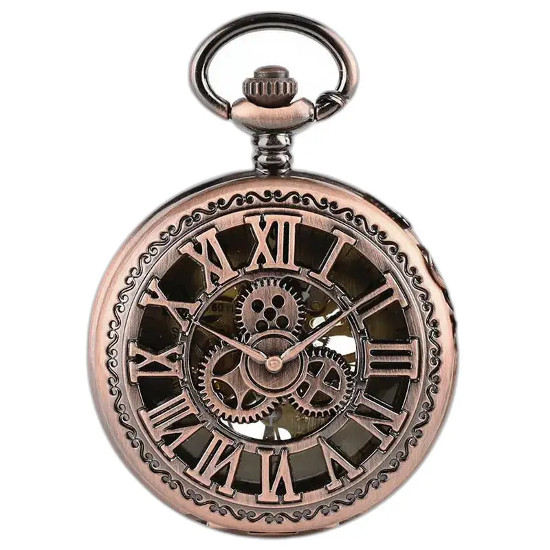 Steampunk stil koppar mekanisk fickur med utsmyckad bronsdesign
