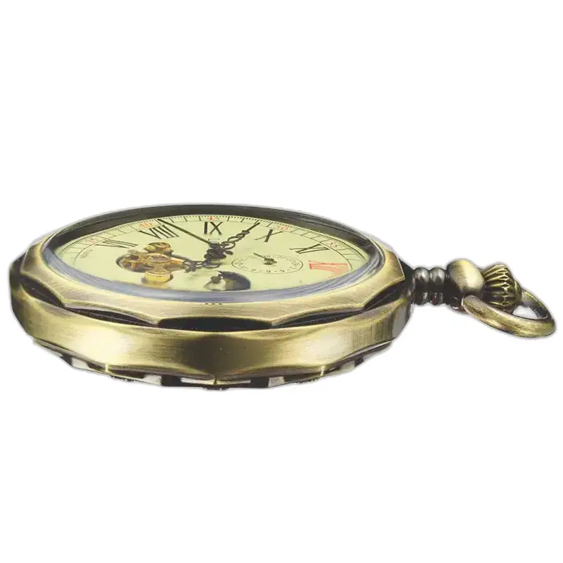 Lyx Moon Phase mekanisk fickur i elegant antik brons