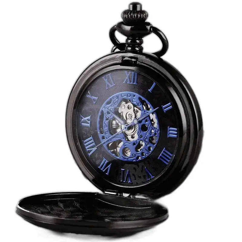 Steampunk Double Demi Hunter Chic fickur med blå romerska siffror