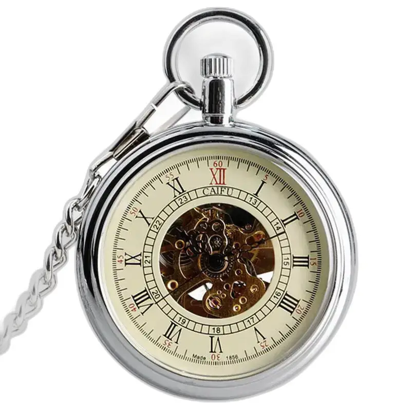 Elegant och klassisk vintage automatisk fickur i silver