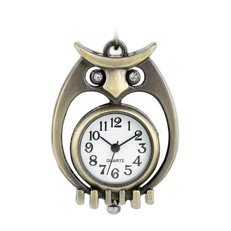Vintage Bronze Owl Watch med kedja, uggleformat hänge