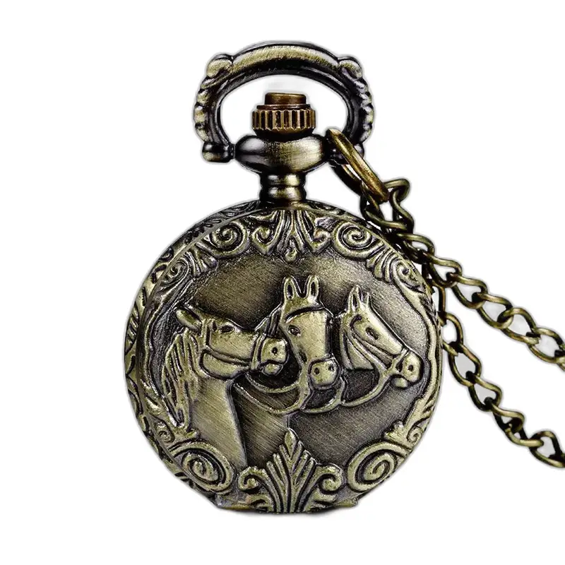 Vintage Horses Bronze Pocket Necklace Watch med hästdesign