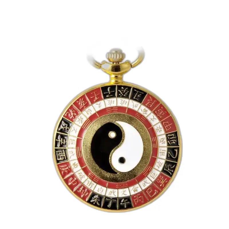 Vintage Gold Asian Charm Halsband Watch med Elegant Yin och Yang Halsband Watch