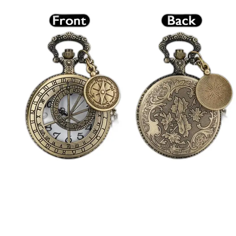 Half Hunter Brons Quartz Compass Halsbandsklocka med antik stil, elegant halsbandsklocka