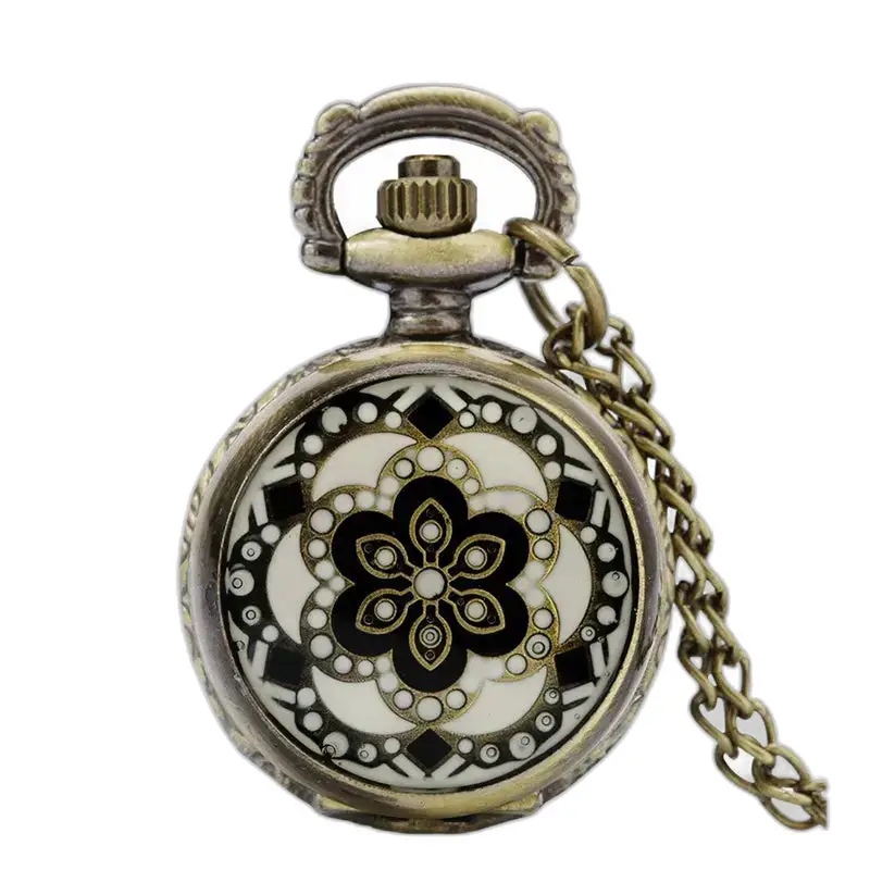 Vintage Chic Marble Flower Necklace Watch med antik halsbandsklocka och kedja