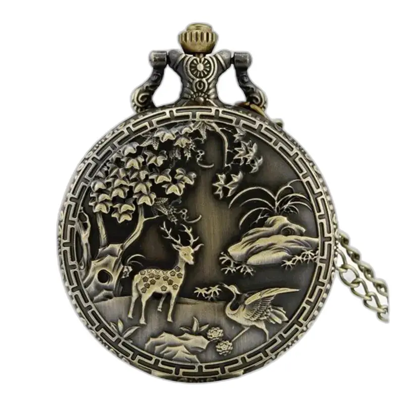 Forest Charm Vintage brons halsbandsur prydd med ett brons fickur