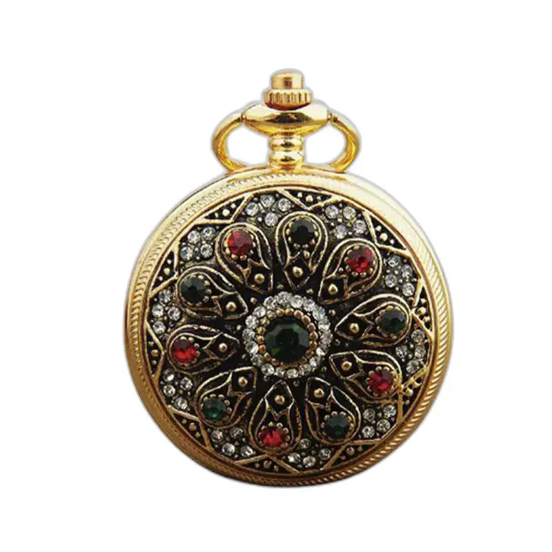 Jeweled Chic Women's Gold Necklace Watch med färgglad jeweled halsband klocka