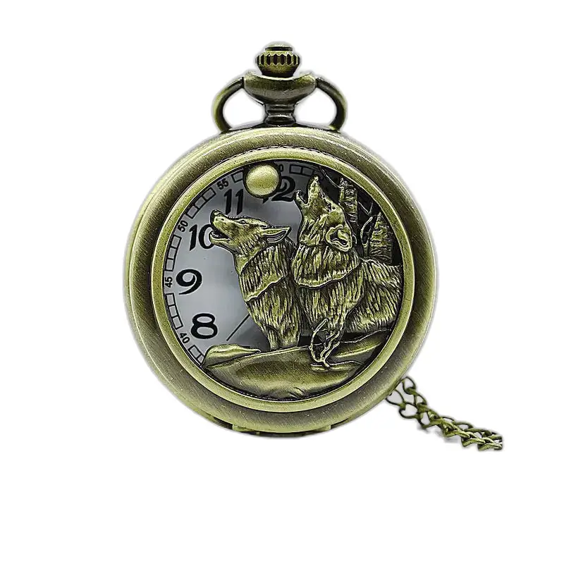 Vintage Loups Pleine Lune halsbandsklocka med elegant brons vargklocka