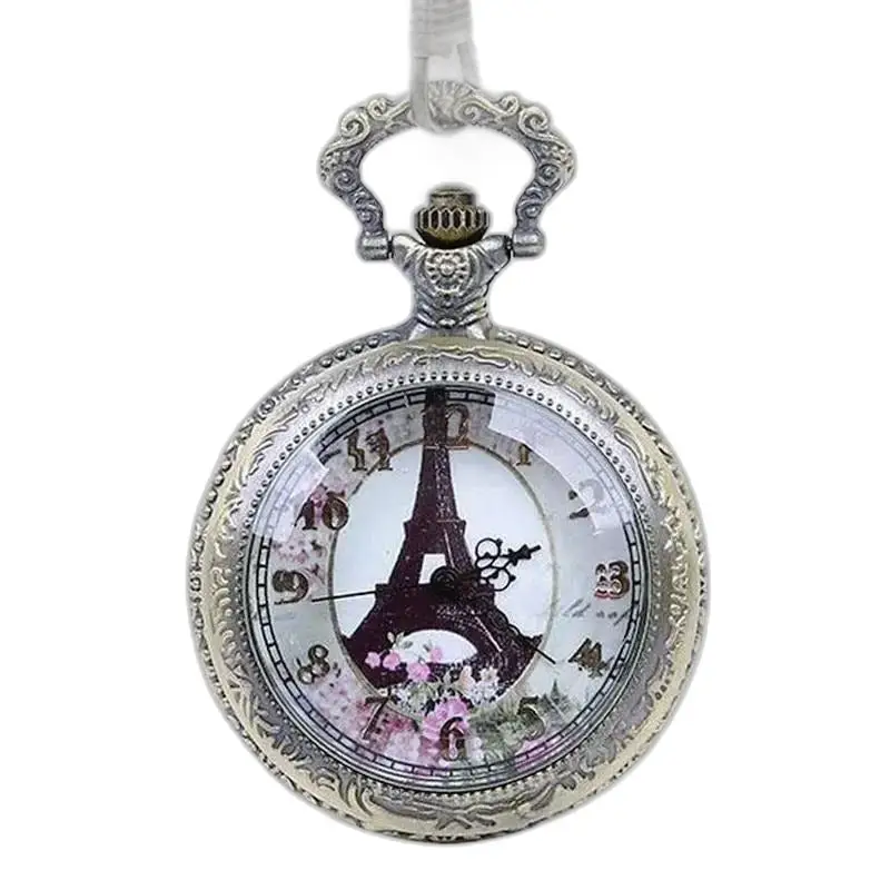 Paris Halsbandsklocka med Analog Urtavla Blommor och Eiffeltornet som fickur