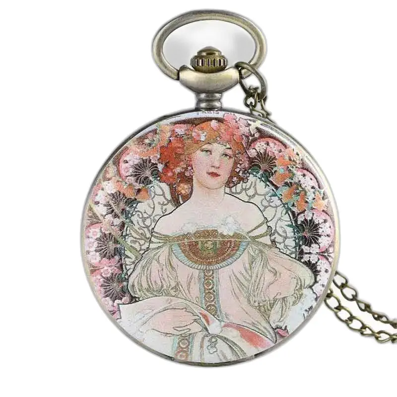 Flower Pendant Halsband Watch med transparent urtavla Elegant jugendstil