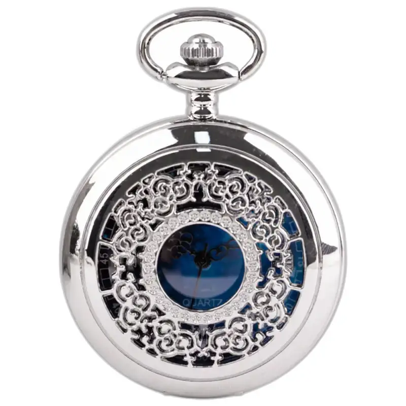 Romantisk Royal Blue Silver Collier-klocka för kvinnor med en elegant utsmyckad silverurtavla