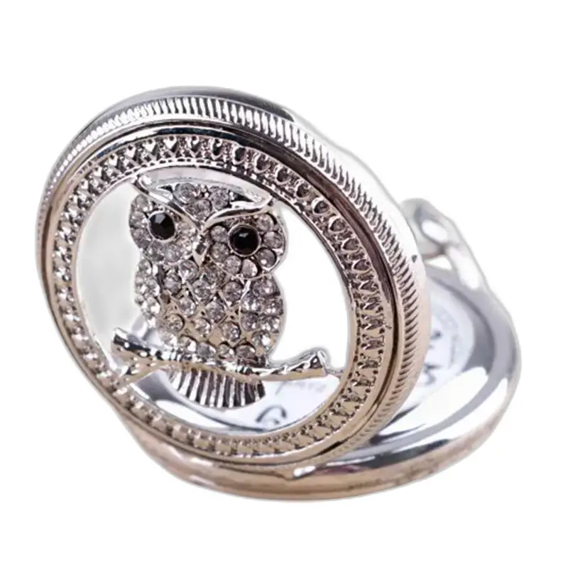 Pretty Owls Vintage Kvinnors rosa halsbandsklocka med Silver Owl Necklace Watch