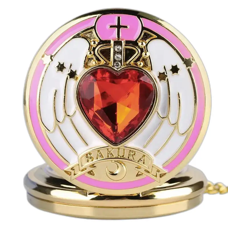 Golden Heart hängsmycke i vintage Sakura halsband Klocka för alla