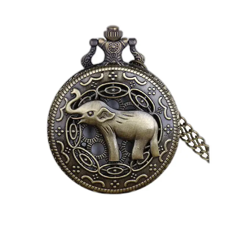 Brons elefant fickur Vintage Elephant Necklace Watch White Dial Elegant
