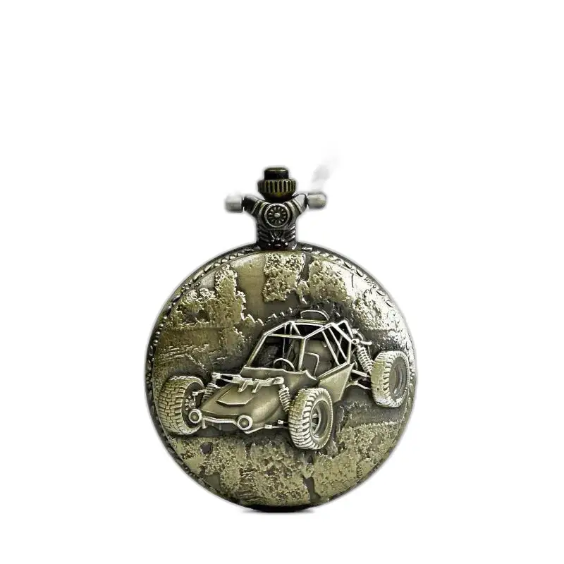 Vintage stil rund brons halsbandsklocka med buggy design i bronsfärg