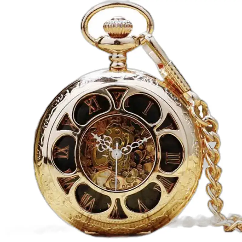 Lyxig Gold Emerald Pocket Watch i guld med förfinad kedja