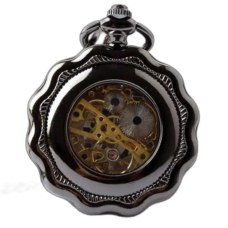 Steampunk Platinum Gusset Pocket Watch med en elegant mekaniserad svart design