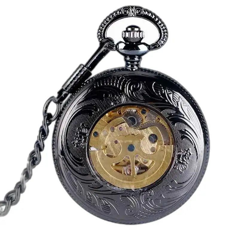 Steampunk Rhodium Gusset fickur med utsmyckad design i svart
