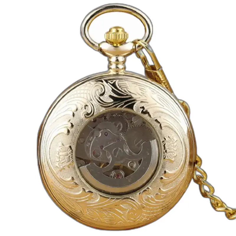 Lyxig fickur Silver Svart Mineralglas med guld utsmyckad fickur