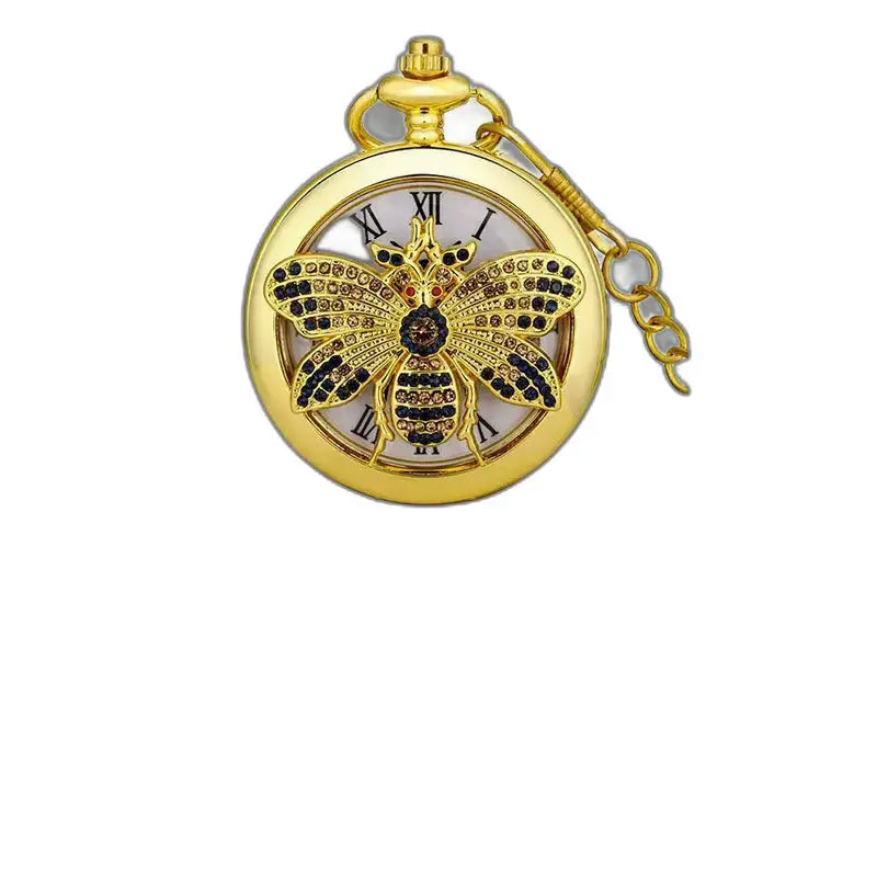 Klassisk Gold Butterfly Quartz Pocket Watch med ett bi i fina smycken
