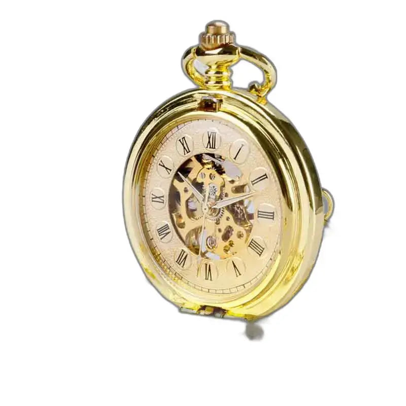 Chic Mechanical Pocket Watch för män, elegant fickur i guldmetall