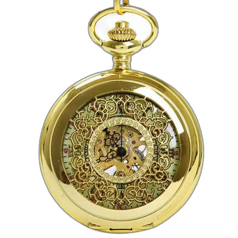 Steampunk fickur i guld, synlig mekanik, äkta guldklimp