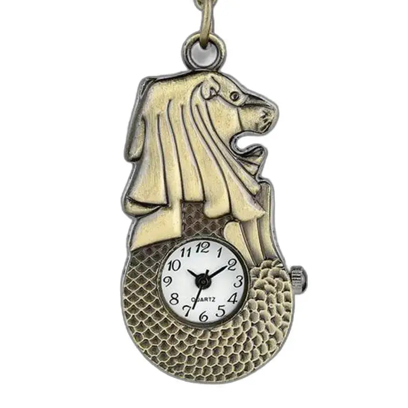 Vintage Lion Watch med Merlion-formad bronskedja