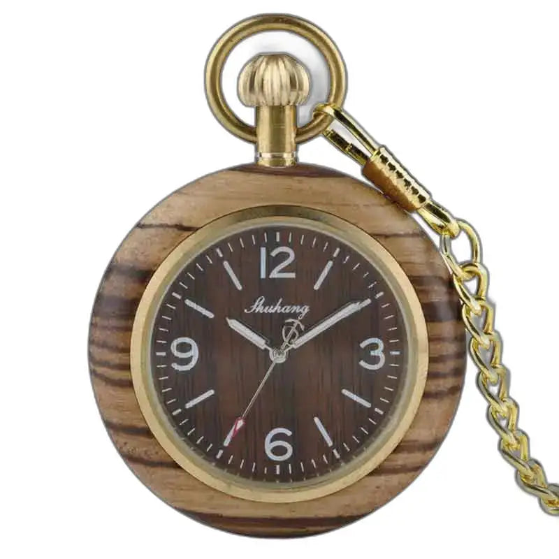 Lyxig Zebrano Wood fickur med elegant guldkedja