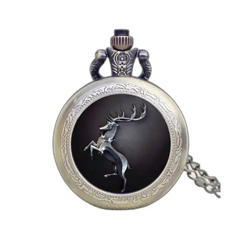 Fancy brons halsband fickur med ett rådjur emblem på silver klockan