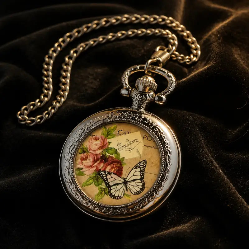 Kvinnors Fjärilskvarts Fickur Halsband