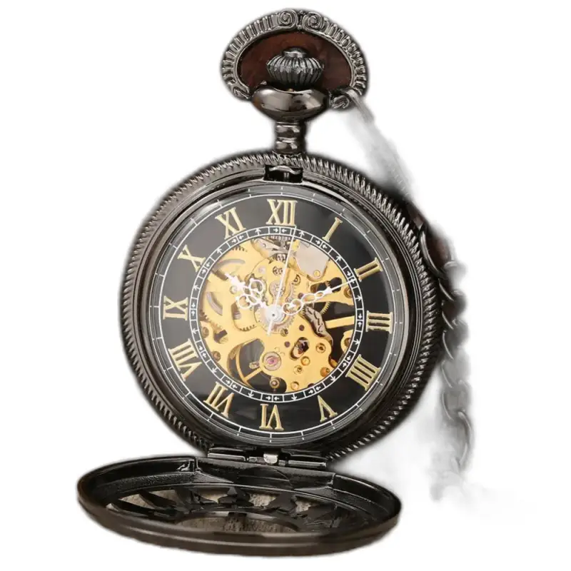 Montre à Gousset Mécanique Golden Sun Noir, élégante gousset mécanique noire