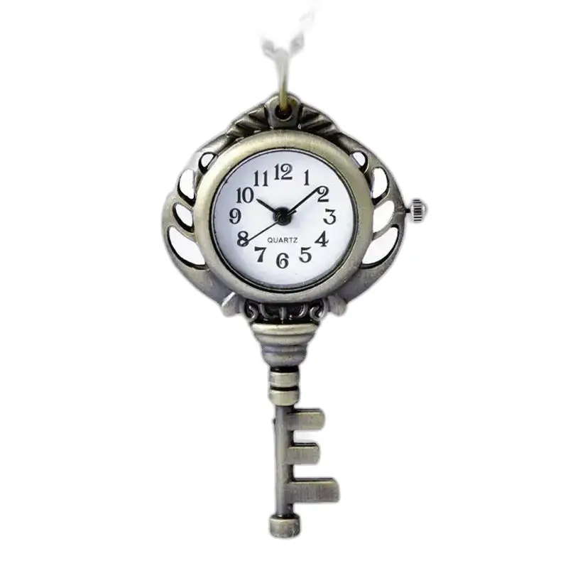 Montre collier pendante en acier inoxydable avec pendentif en forme de clé