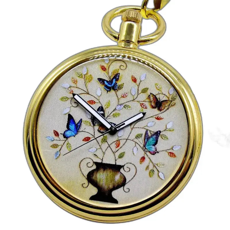 Montre de Poche Enchanting Butterfly avec design floral et ornement papillon