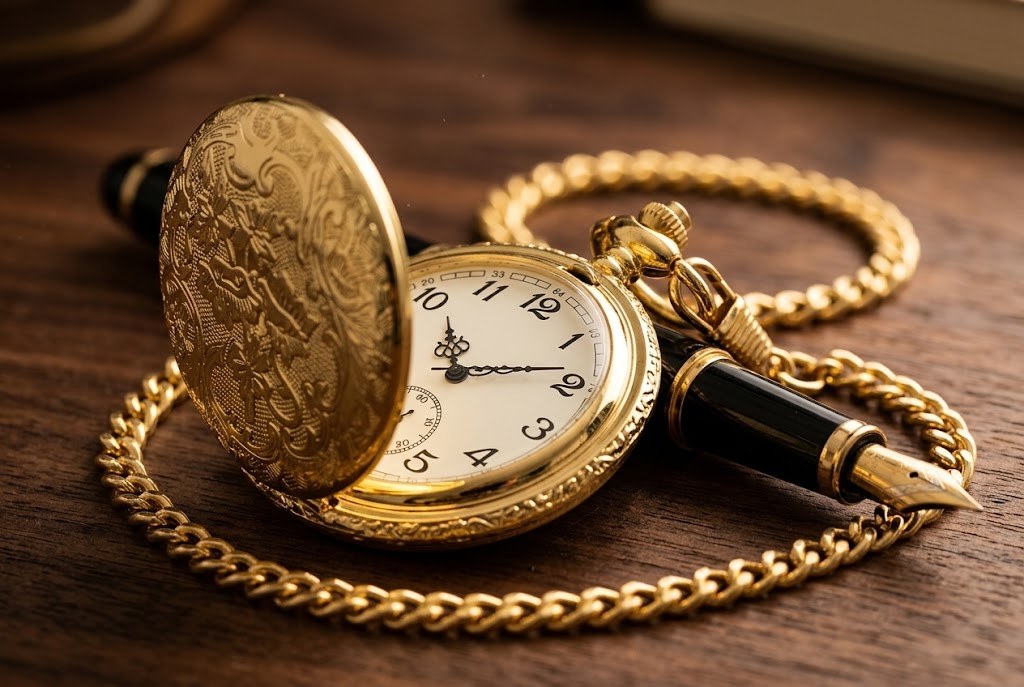 Montre à Gousset Quartz Demi-chasseur Homme - Doré ciselé, quartz précis